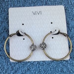 ViVi Antique Gold Hoop Earrings with Silver Beads